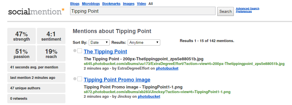 Social Mention Tipping Point Search